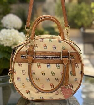 Vintage-style Dooney & Bourke multicolor DB monogram round satchel/crossbody Bag